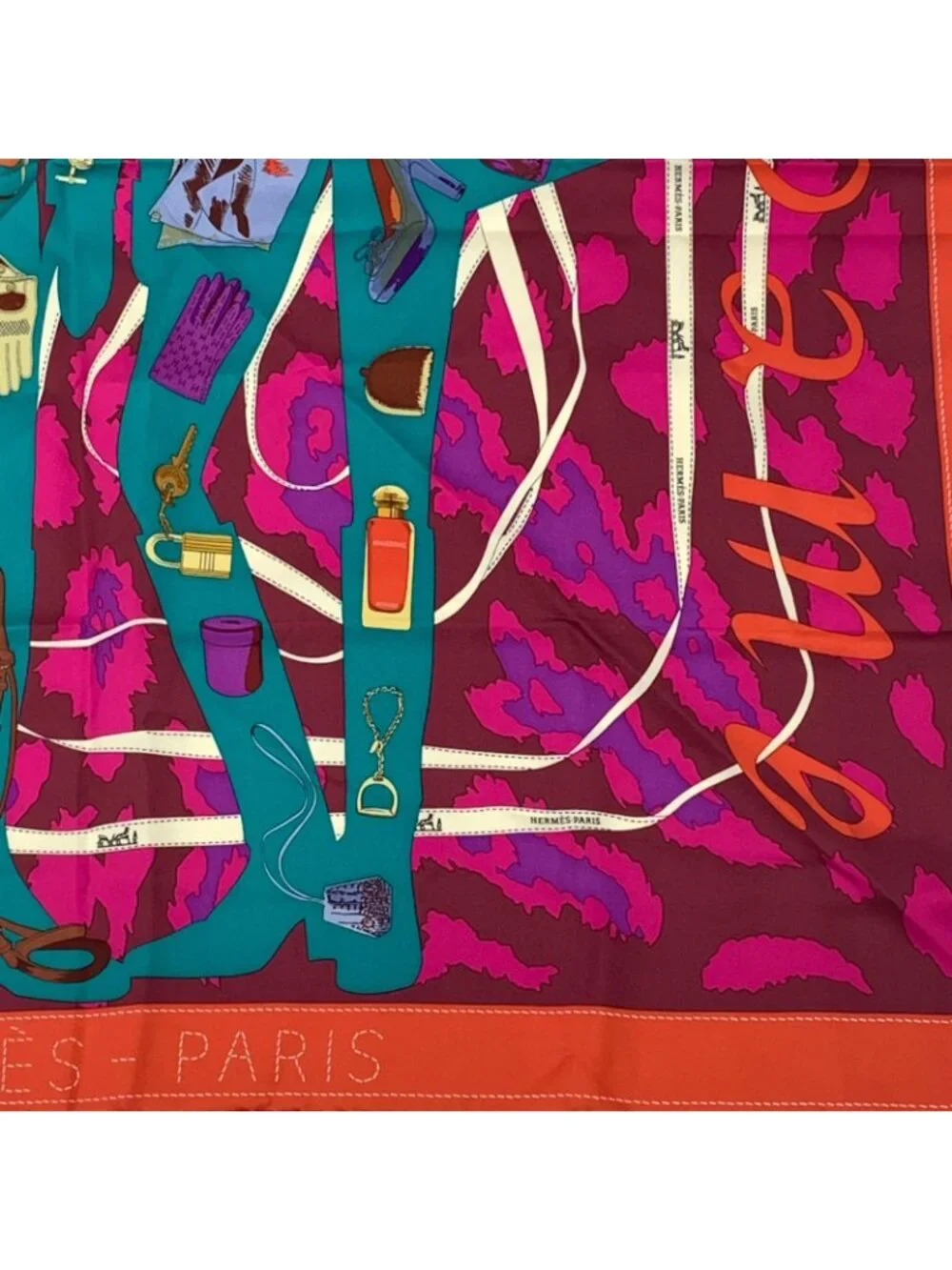 Hermes Carre 90 Monsieur Et Madame All Over Pattern Silk Scarf Multicolor - Picture 5 of 7